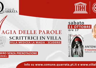 Sabato 11 ottobre 2025 ore 17, Villa La Magia: “La Magia delle Parole. Scrittrici in villa” – Antonella Sbuelz presenta “Il movimento del volo”