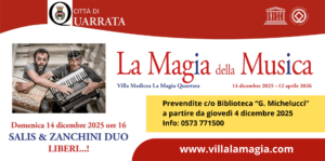 14 dicembre, ore 16, Villa Medicea La Magia: Salis & Zanchini duo in “Liberi…!”